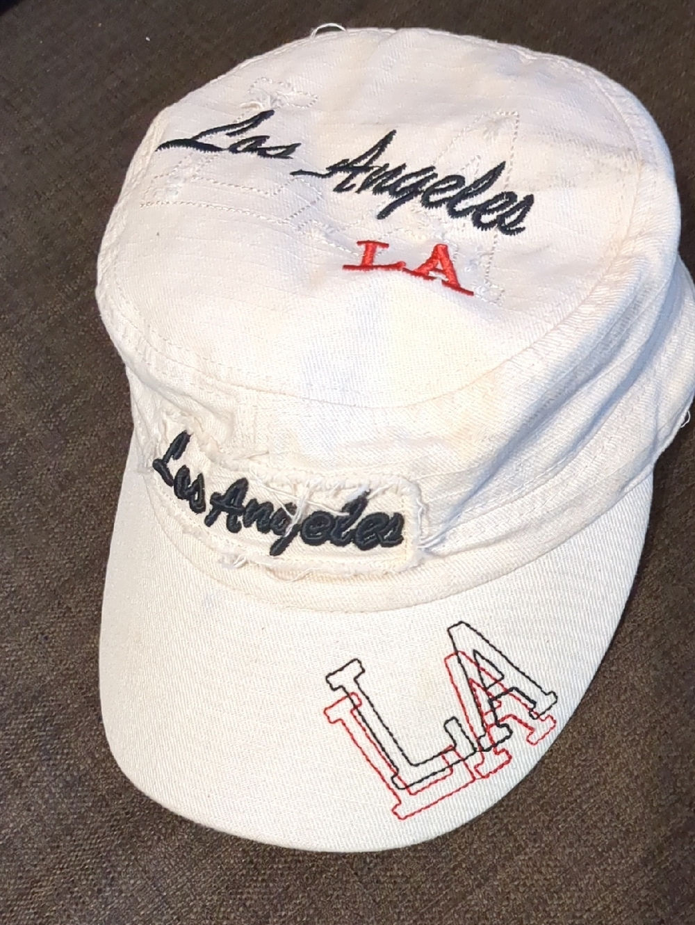 Los  Angeles Tan Vintage Embroided-Stitched-Fashion Denim Cotton Cadet Cap